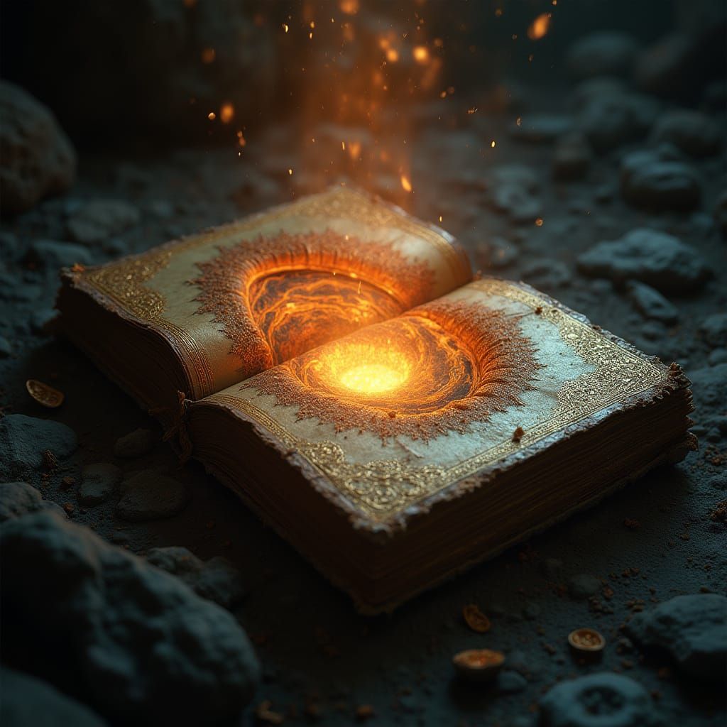 

38. Book that opens into another dimension, cinematic detail


