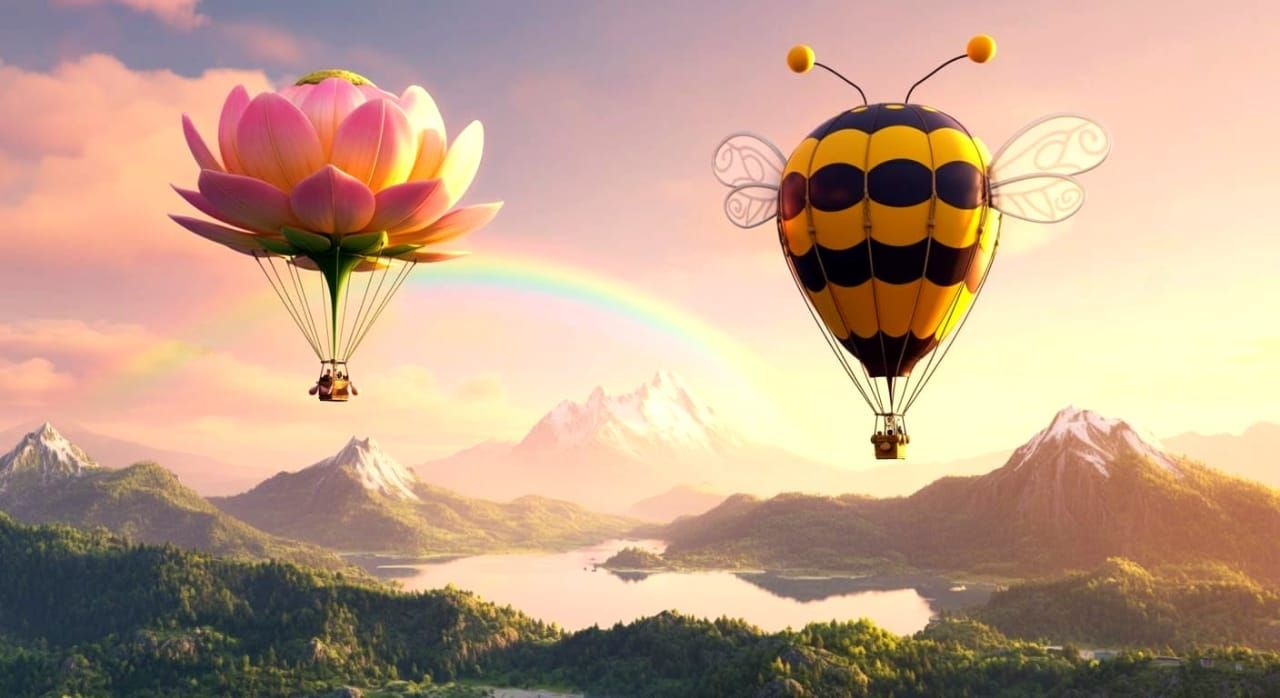 Bee chases Flower Hot Air Balloons
