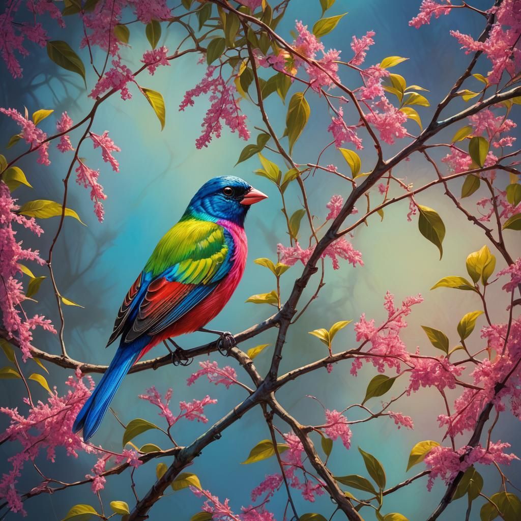 painted bunting sitting brightly  by @Dupin