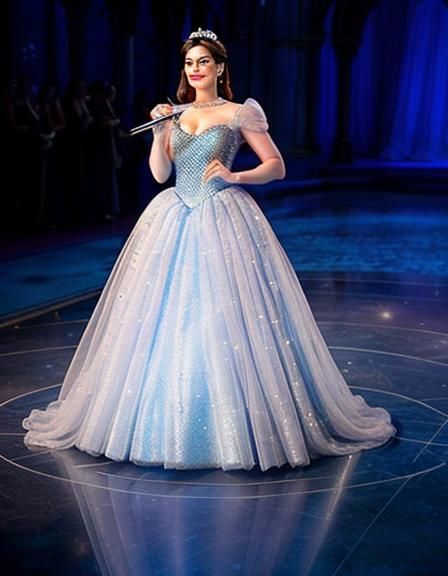 Cinderella wearing a (crystal see-through glass 3.0) dress