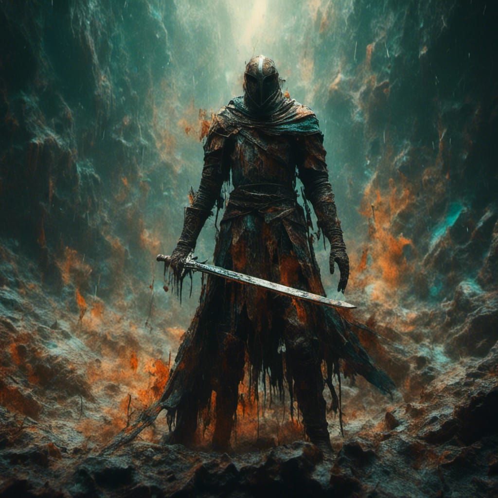 <lora:Macabre:1.3> a knight holding a sword in an attacking ...
