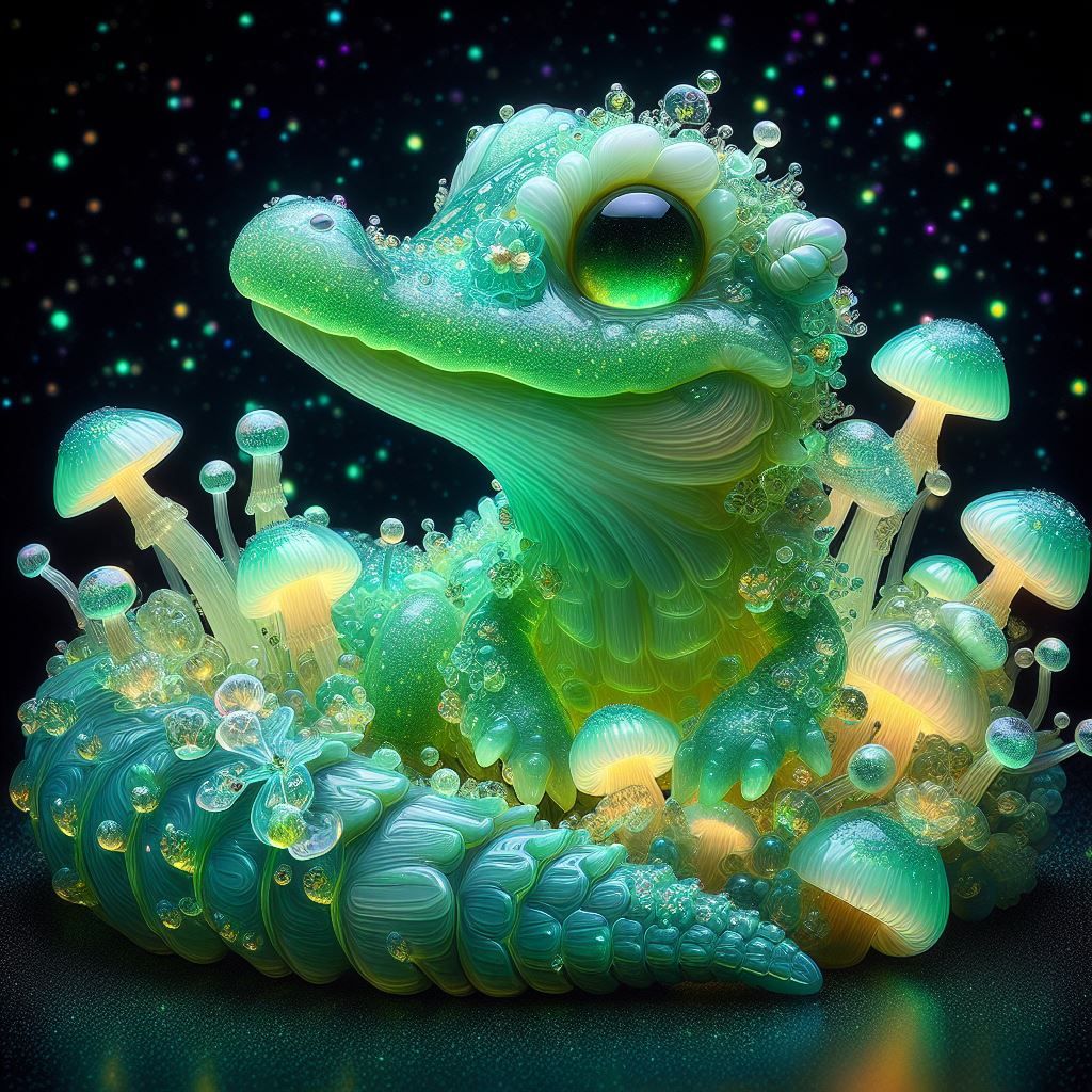 Florescent Baby Lizard & Mushrooms