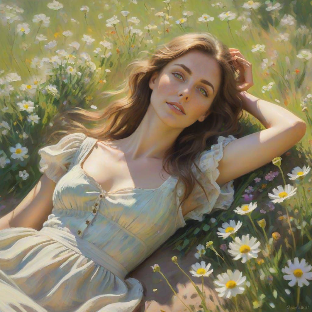 Ethereal Goddess in a Field of Blooms