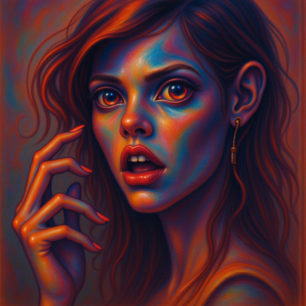 <lora:-Twisted Whimsy-:1.0>  a hyperrealistic image of a attractive woman in the style of Simon Bisley with a sinister mood and a more sinis...