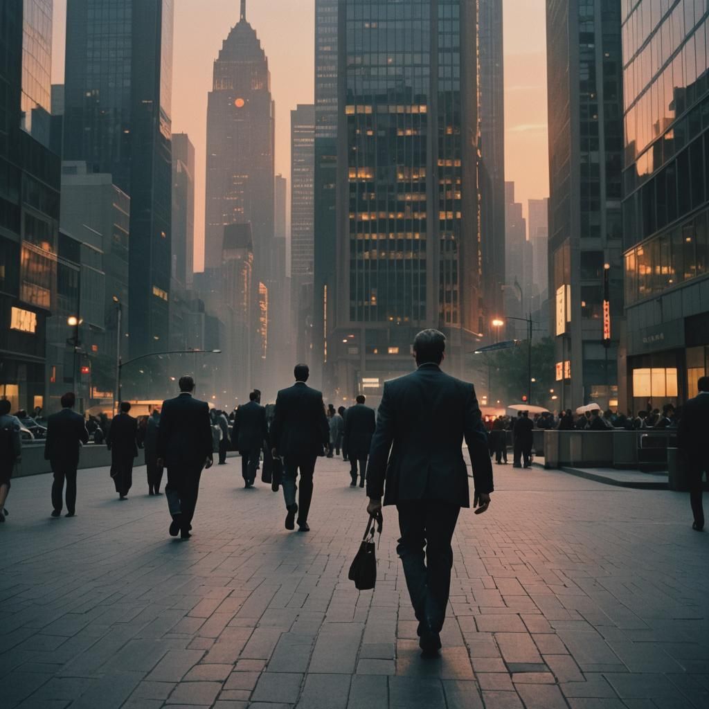 Neo-Noir Executive in Metropolis at Dusk