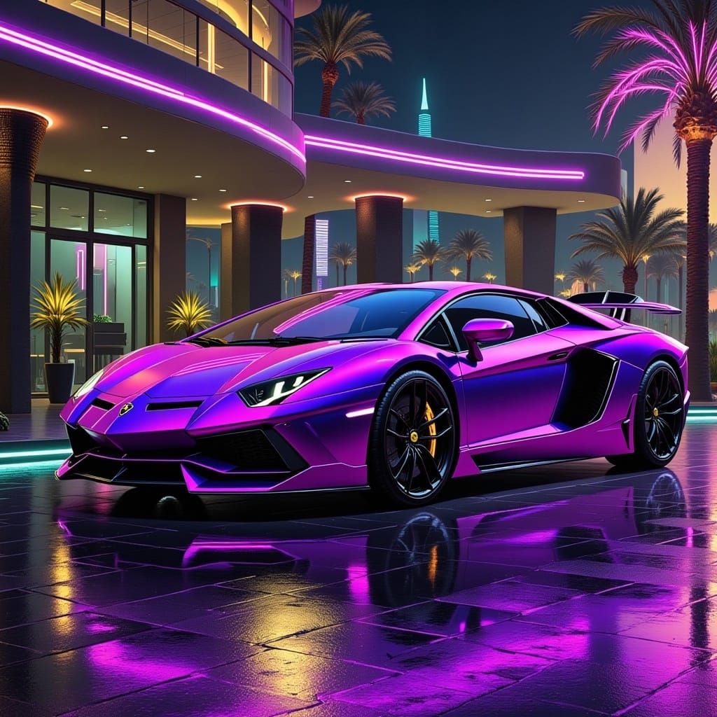 <lora:Egypt Synth Flux:1.0> A purple Lamborghini 