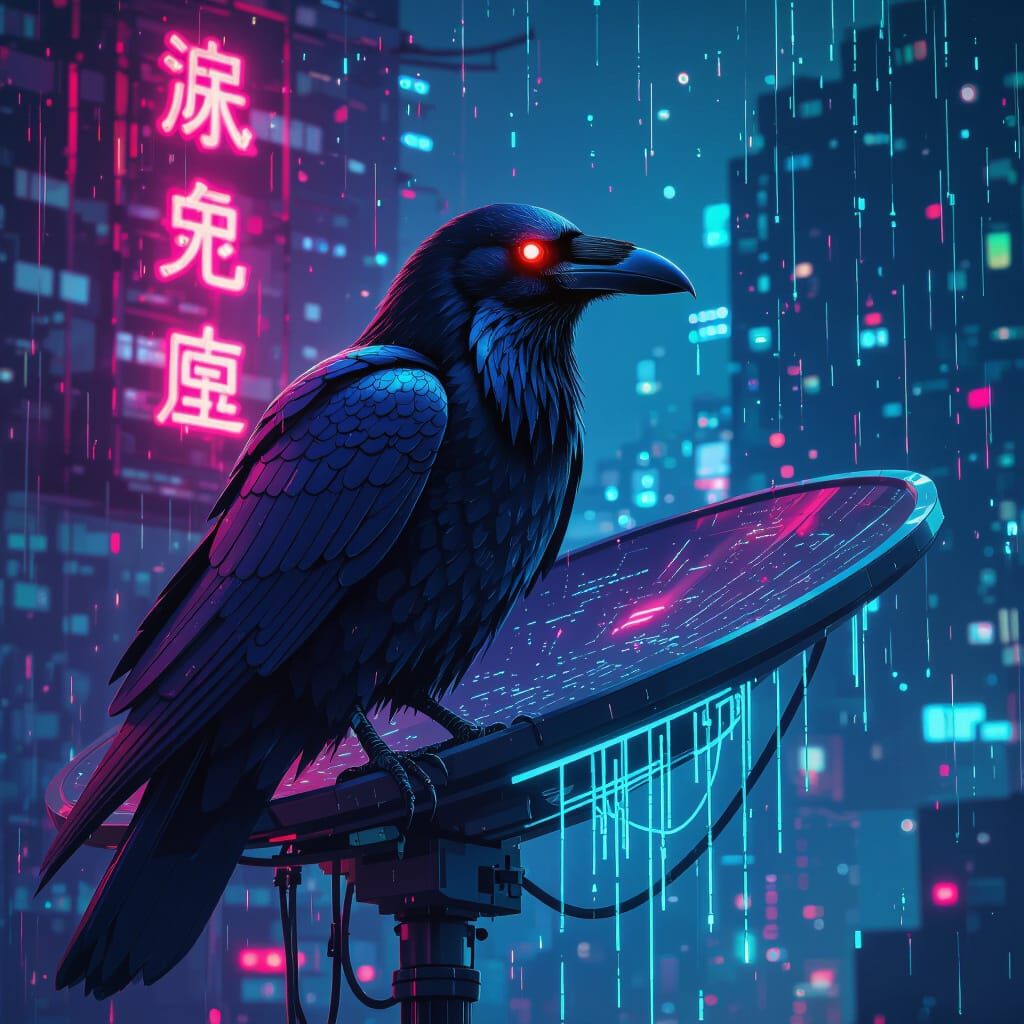 20. Corvus - The Hacker Raven

Animal: Common Raven

Secret Hobby: Underground Netrunner

Cyberpunk Style & Color Scheme: Glitch-core. A pal...