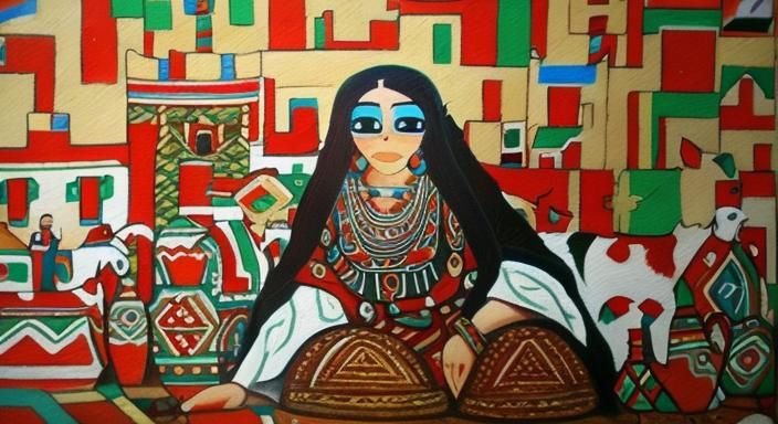 <lora:Ahmed Salah Bara:1.0> oil painting, naive art, full bo...