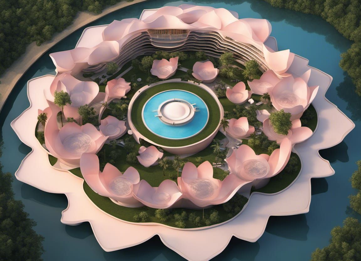 lotus flower resort;high-end resort hotel shaped like a lotus flower ...