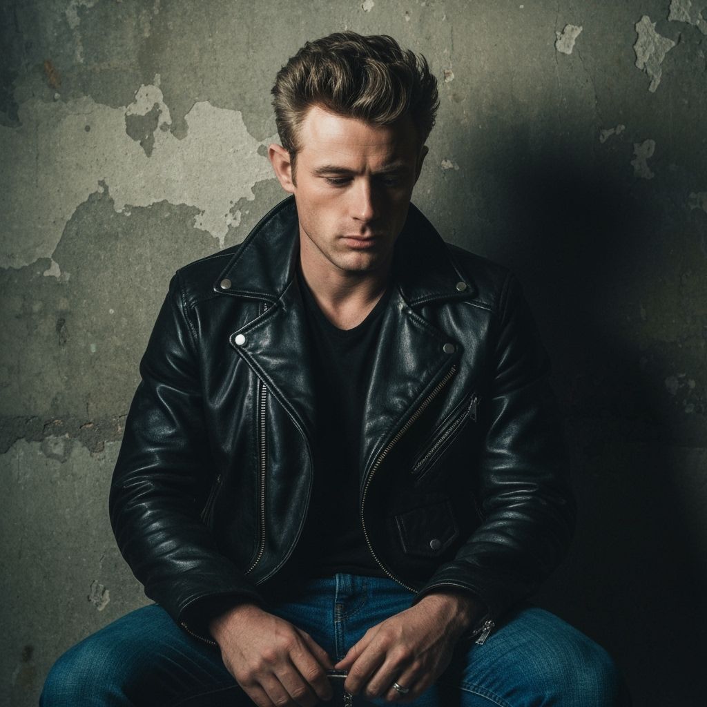 1950s greaser men fashion, a man in white t-shirts, black leather jackets, cuffed jeans, standing against ...  by @LovelyLunatic