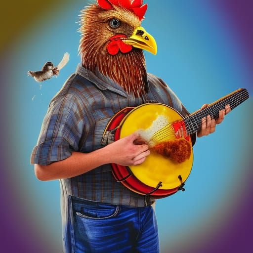 Redneck Chicken playing banjo AI Generated Artwork NightCafe Creator