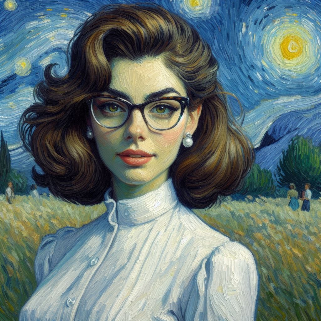 A Pretty Woman Wearing Glasses a la Van Gogh