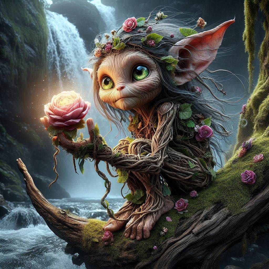Arwen: wise old Tree spirit fae & the glowing Rose