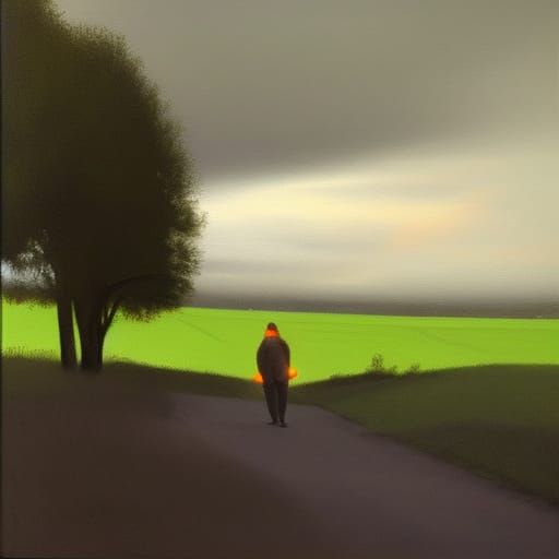 A person outlined in an orange light is walking straight tow...
