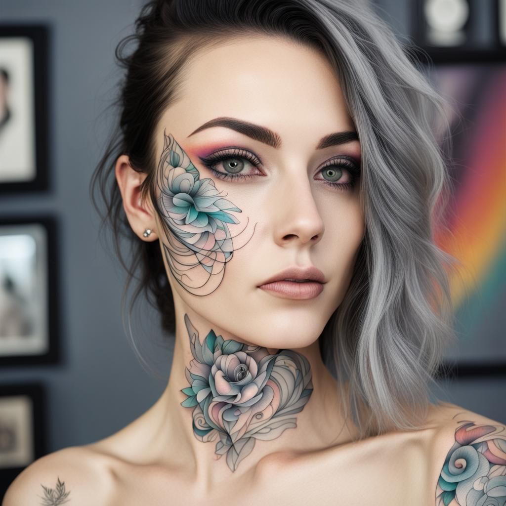 Woman's Face Tattoo | Beautiful Eyes and Freckled Complexion