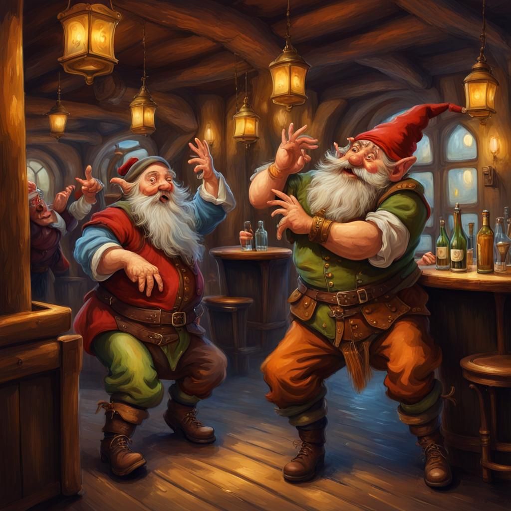Two dwarfs are dancing in a pub.   by @Simone Hollywood
