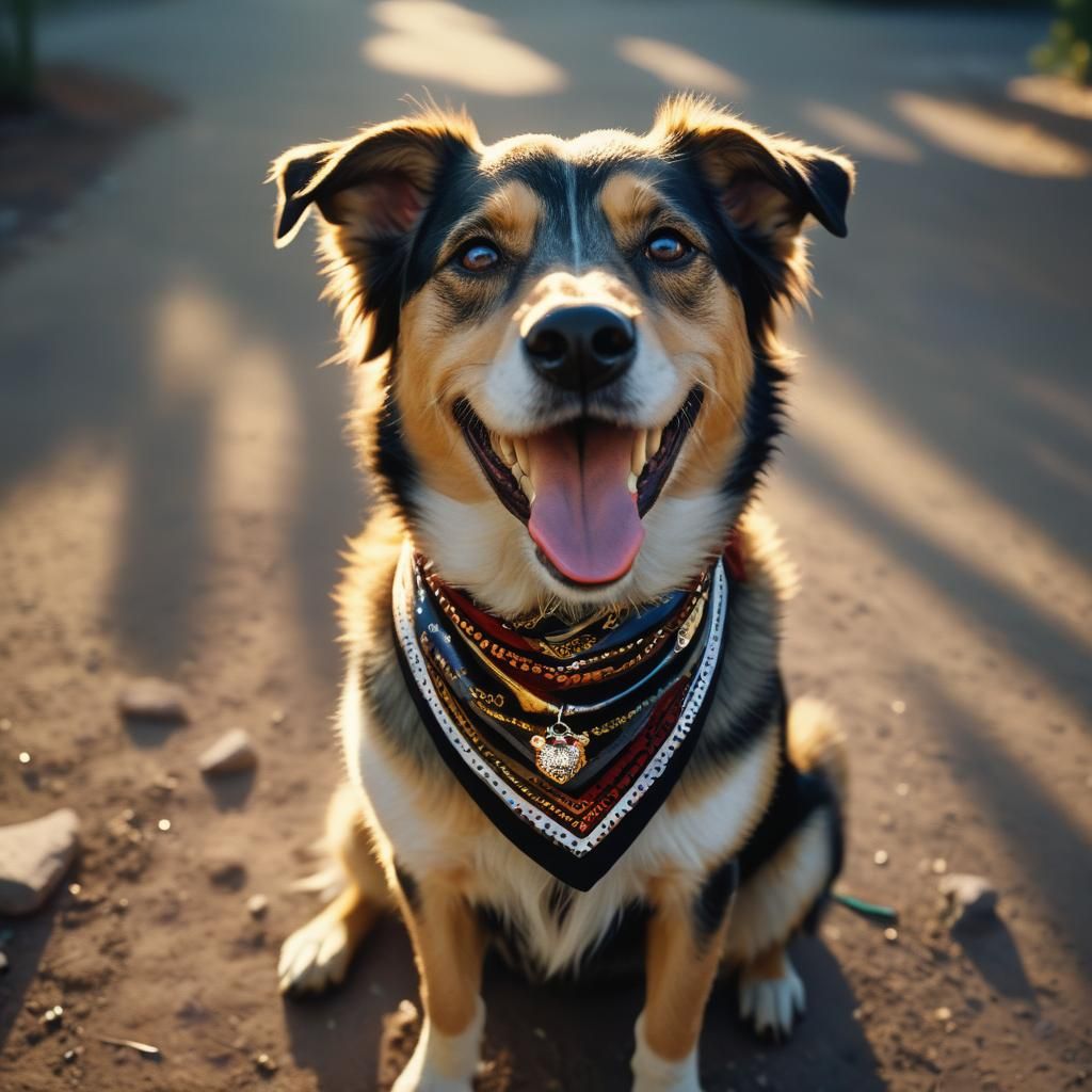 Smiling Dog with Bandana in Cinematic Lighting