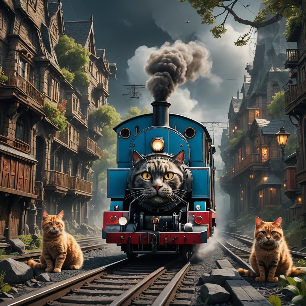 Thomas train with cat head