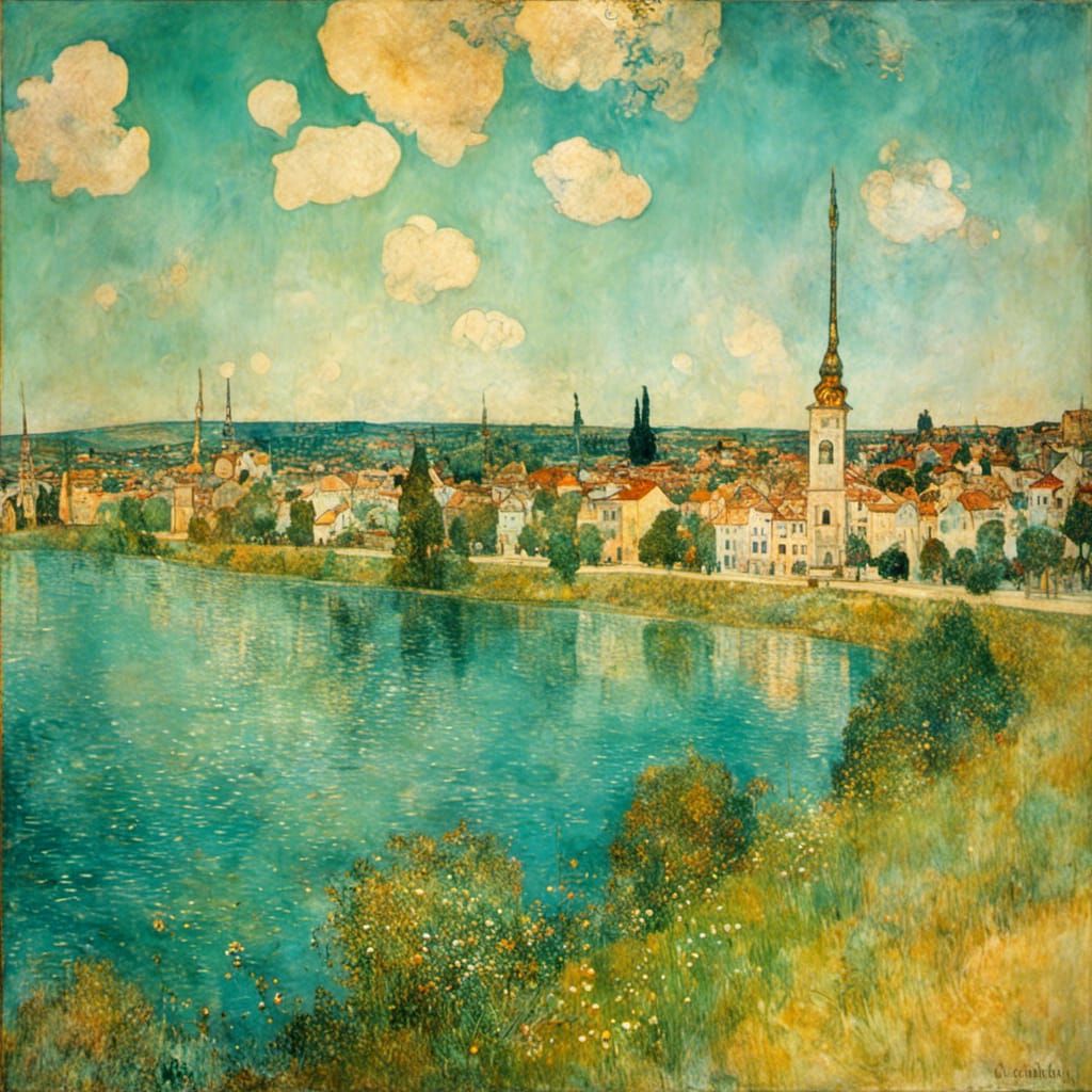 <lora:LandscapeAXL:1.0>  Riverside modern town sunny day