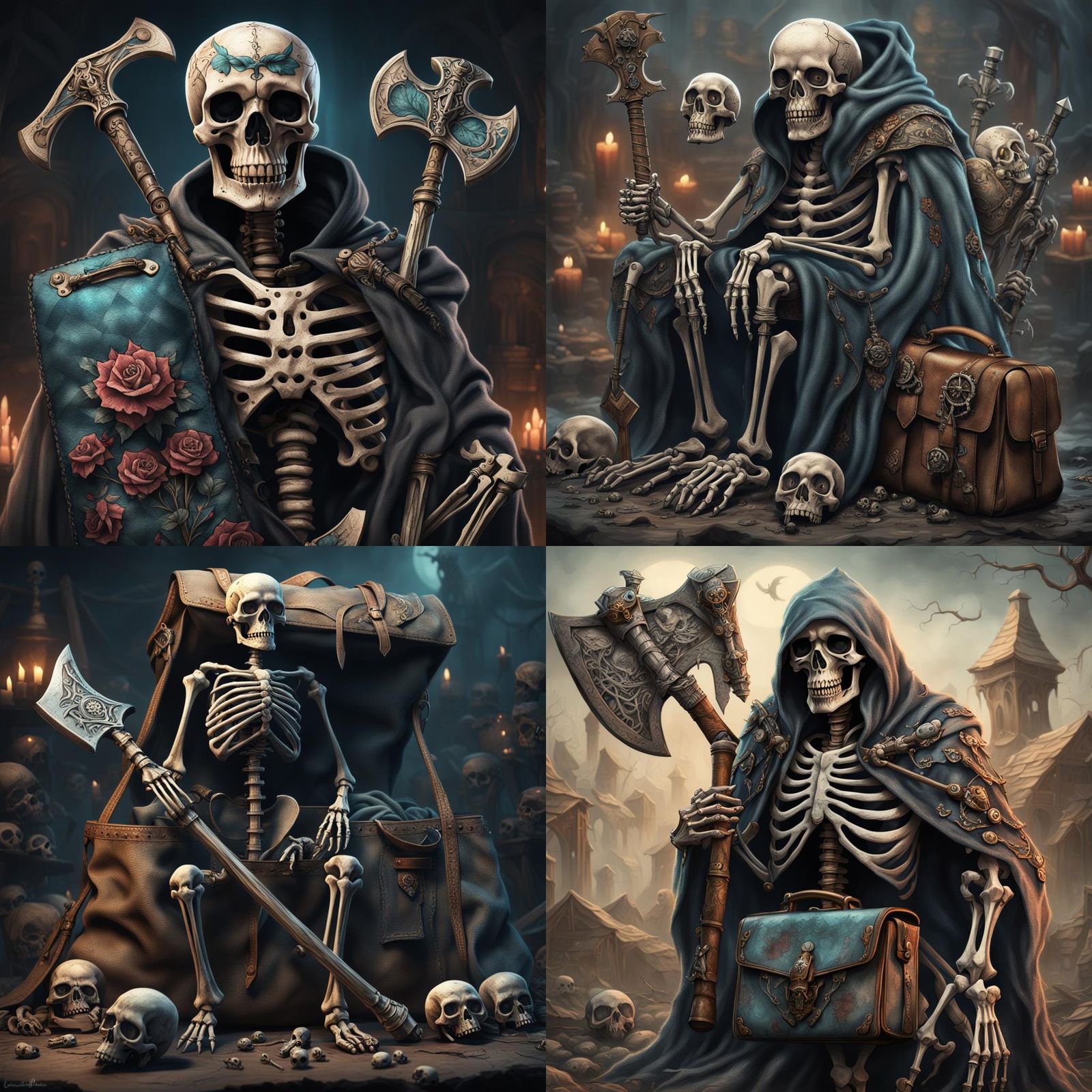 a clear tattoo of a death collector skeleton with axe and sk...