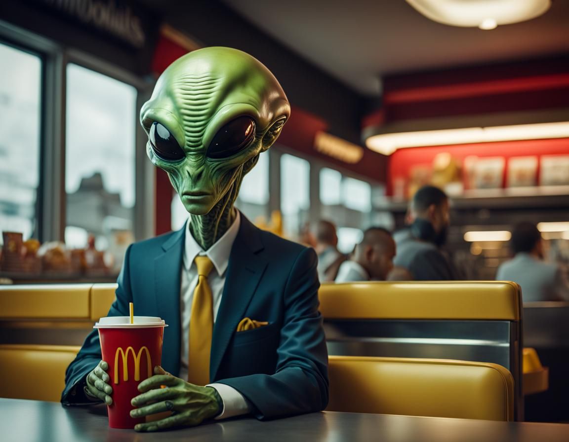 Alien at Mcdonalds  by @Charlotty