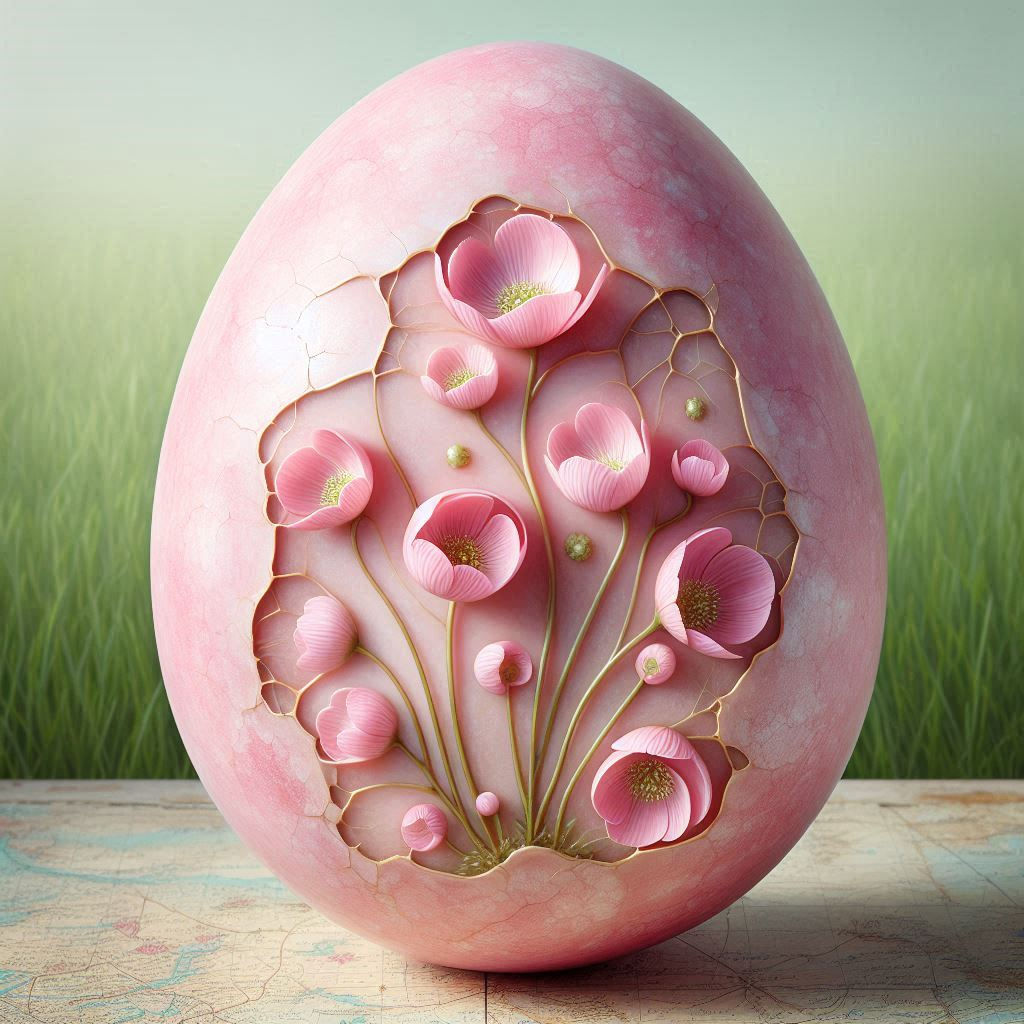 Cracked Pink Egg Revealed Flowers.
