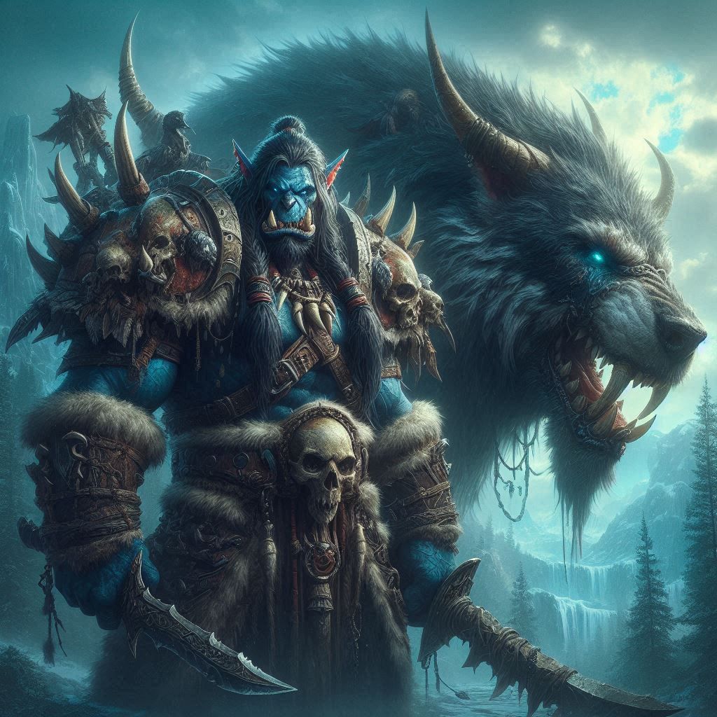 My Dark Fantasy series Orc with his feral druid friend