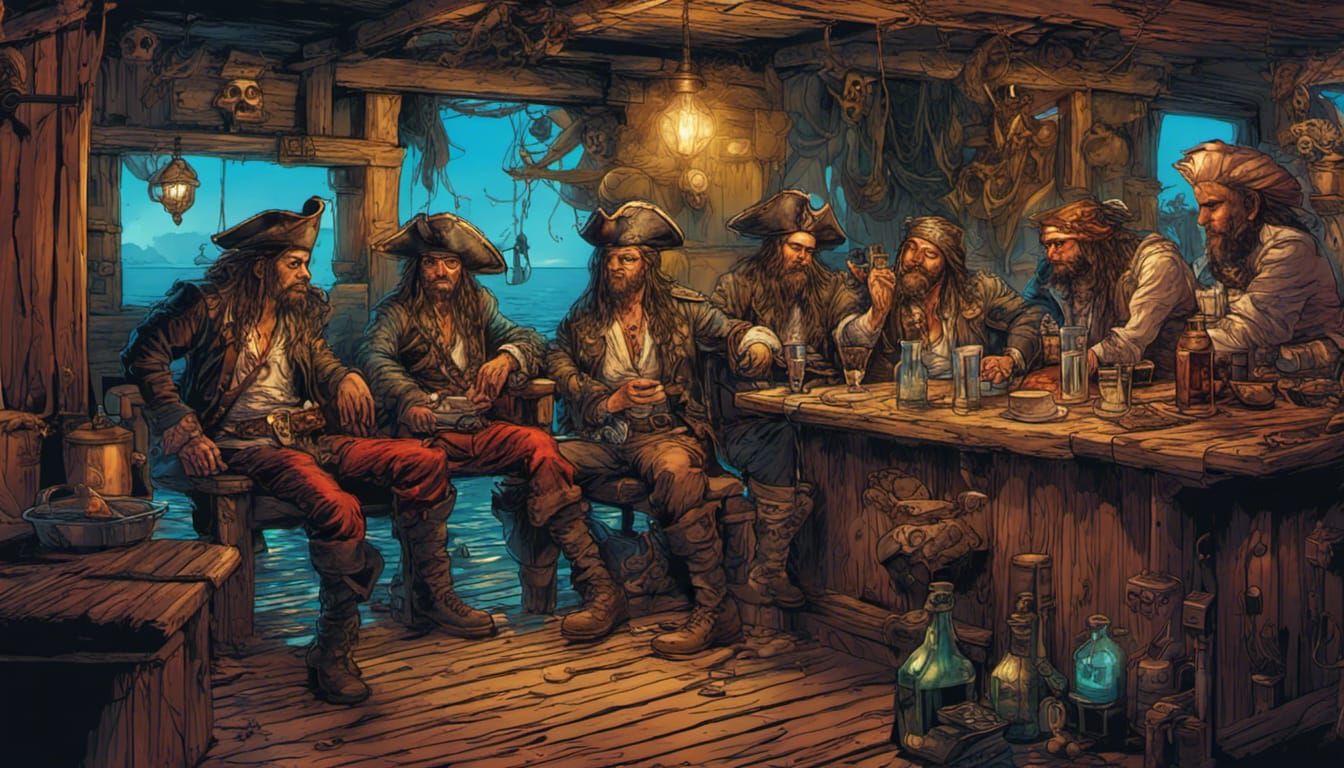 Pirates In Their Drinking Den - AI Generated Artwork - NightCafe Creator