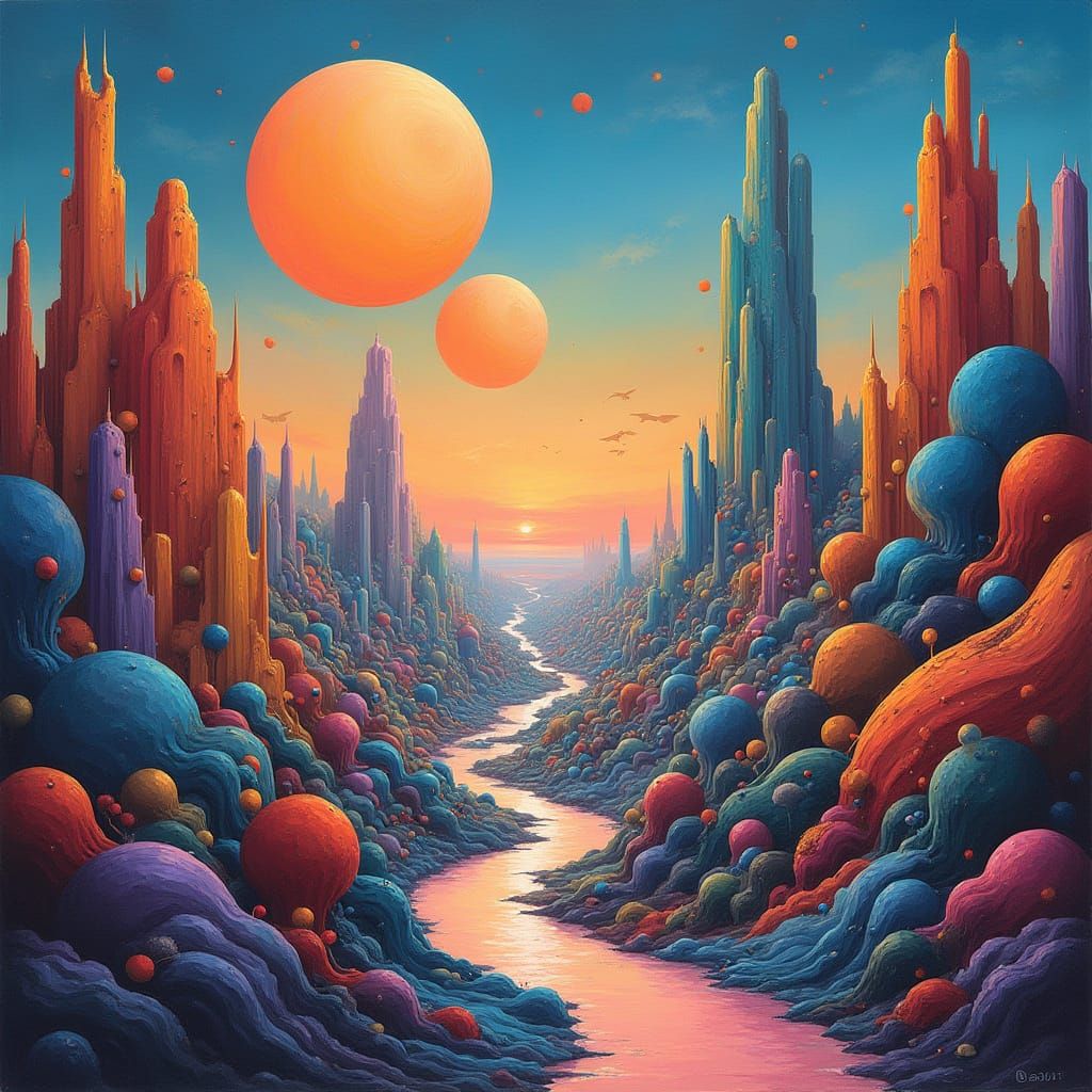 Dreamlike Cityscape in Vibrant Colors