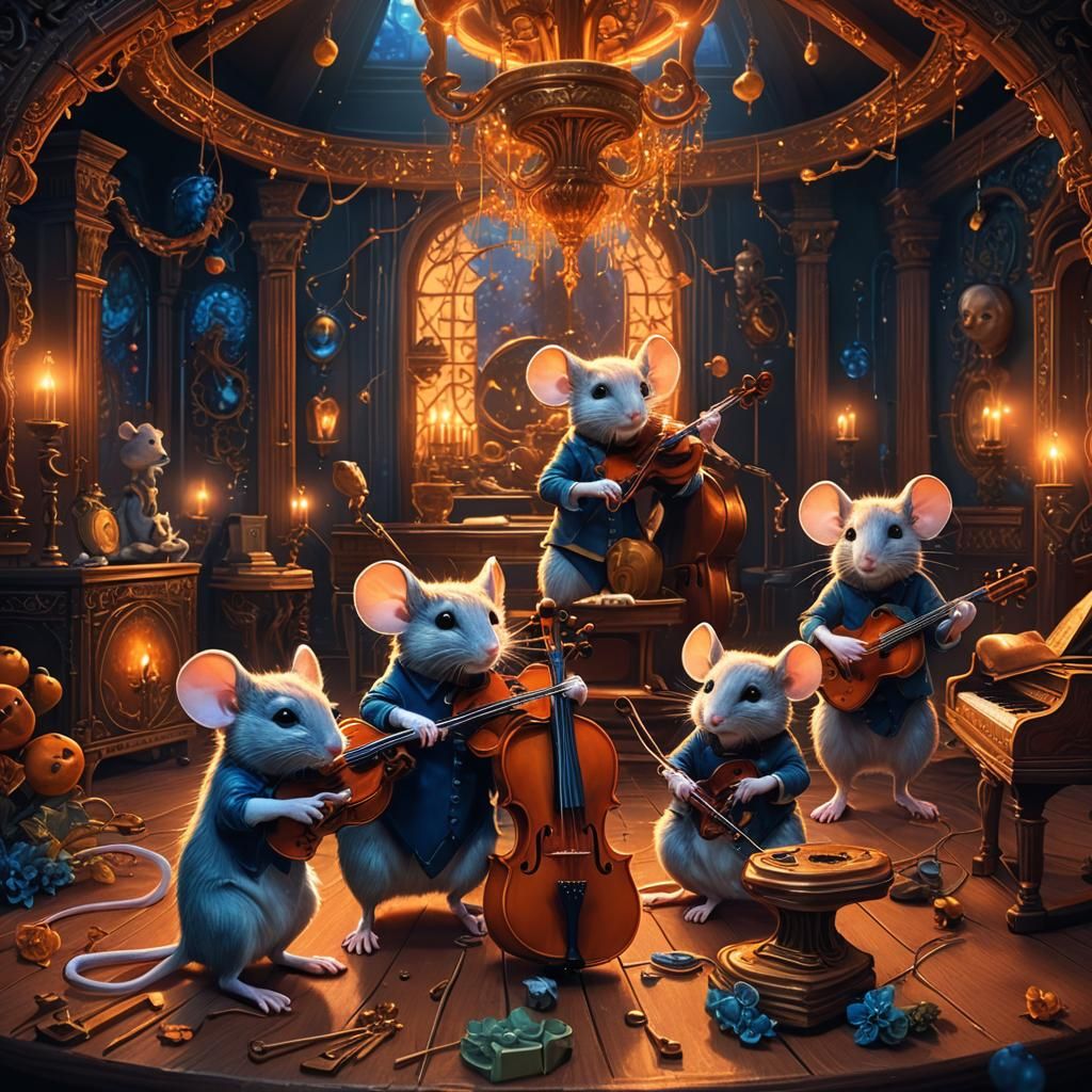 Mice Musicians in Ornate Chamber: Fantasy Concept Art