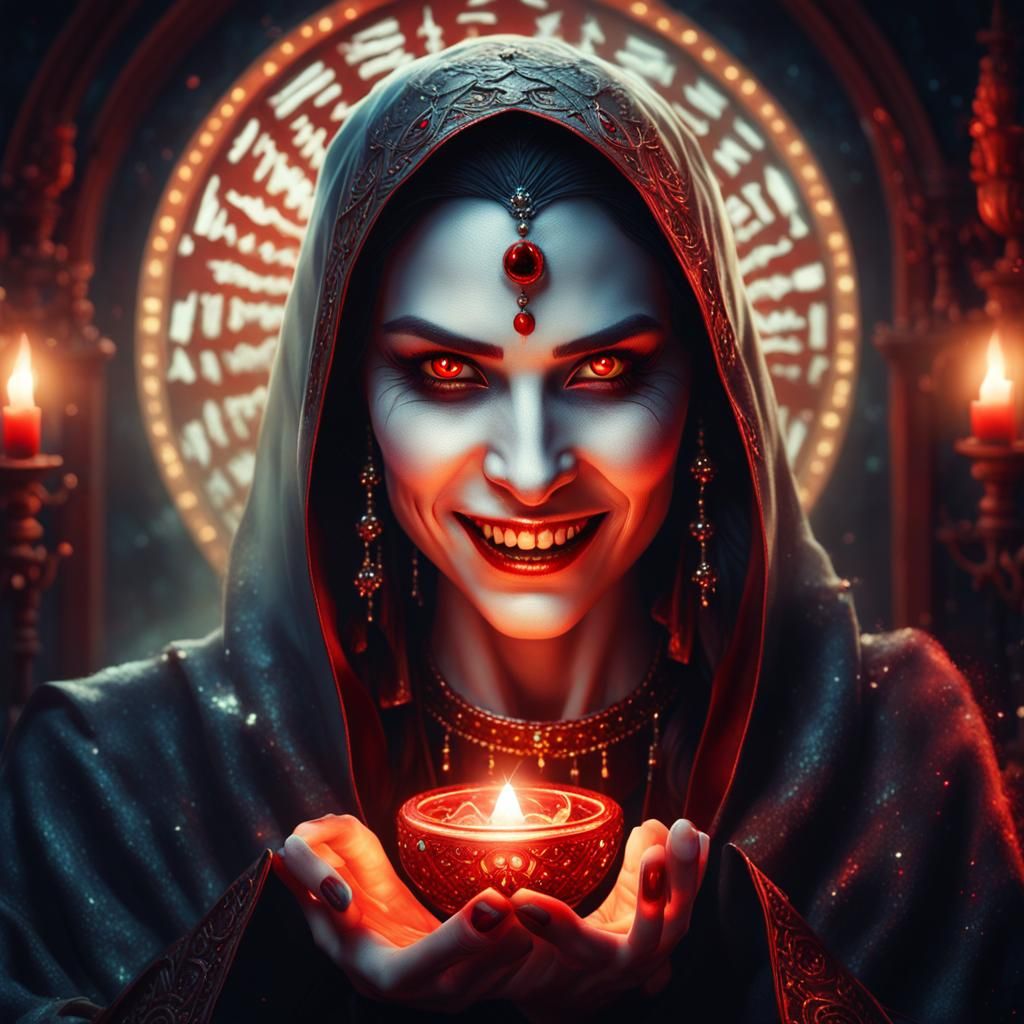 Photorealistic portrait of a majestic evil female vampire fortune ...