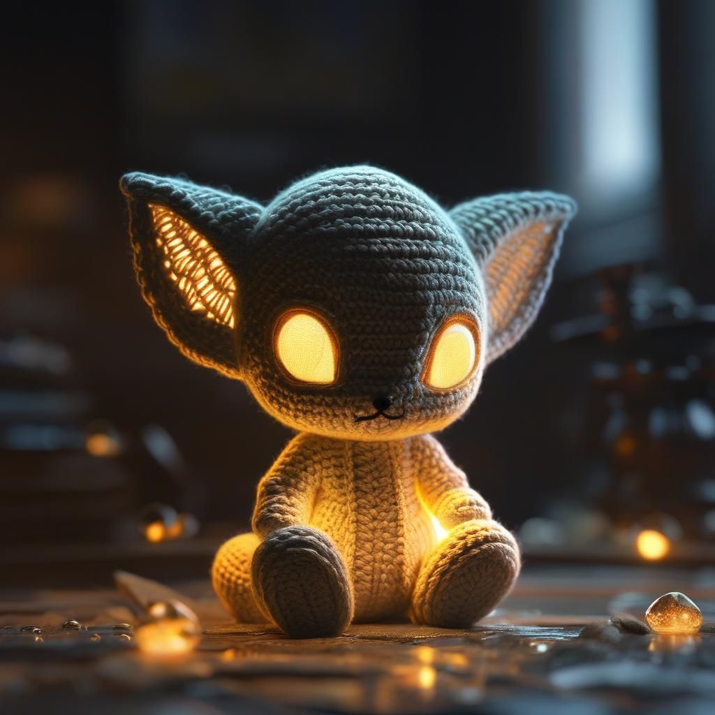 photorealistic cute crochet alien_cub, soft lighting, sharp focus 