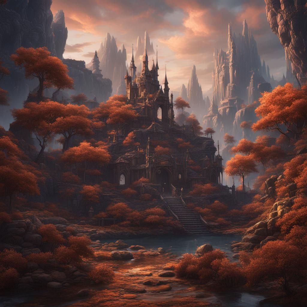 Fantastical Love: Detailed Matte Painting in Deep Color