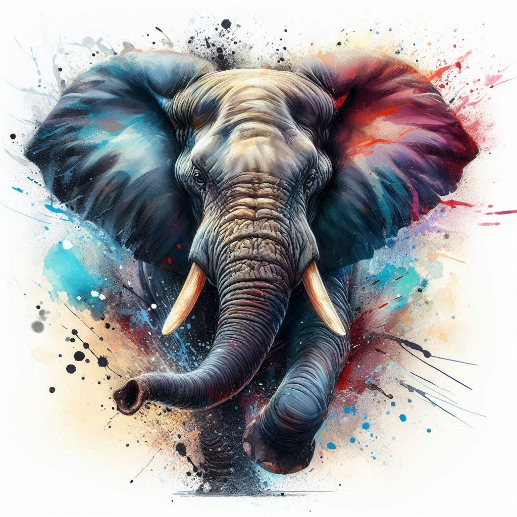 Charging bull elephant.