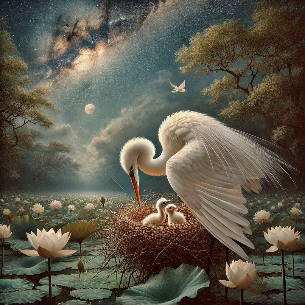 Egrets by the lotus pond