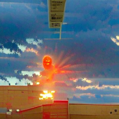 Sun's going down like a bald head peeking over the grocery s...