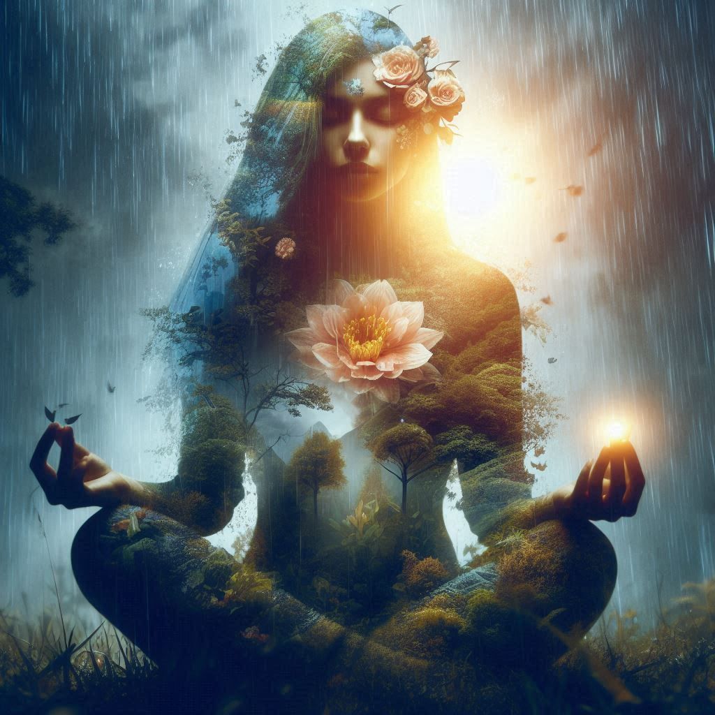 double exposure beautiful fantasy DALL-E 3 portrait landscap...
