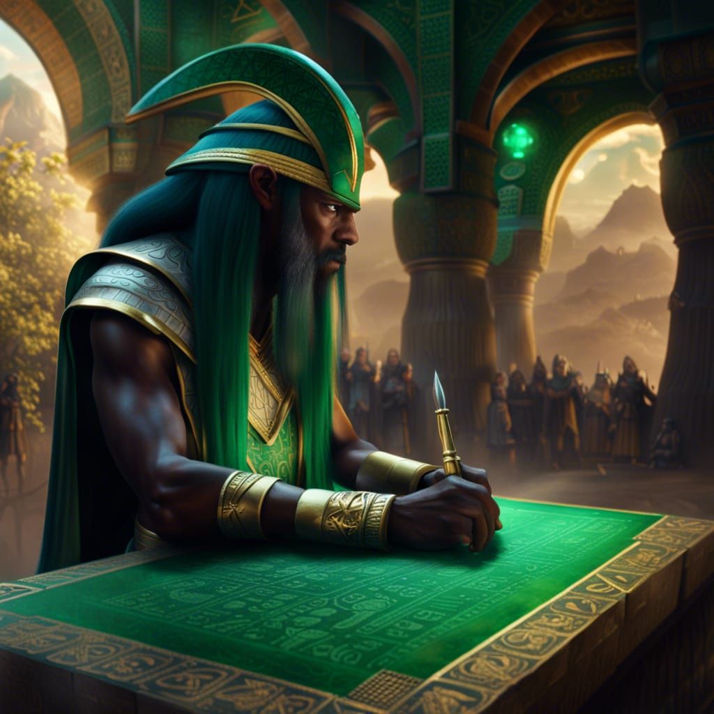 Thoth looking over the Emerald Tablets.  