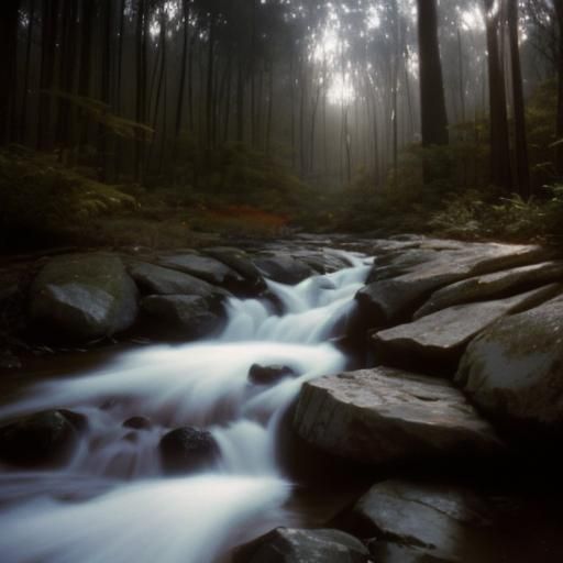 Aussie bush at sunrise. Trees. A forest. A shaft of light pi...
