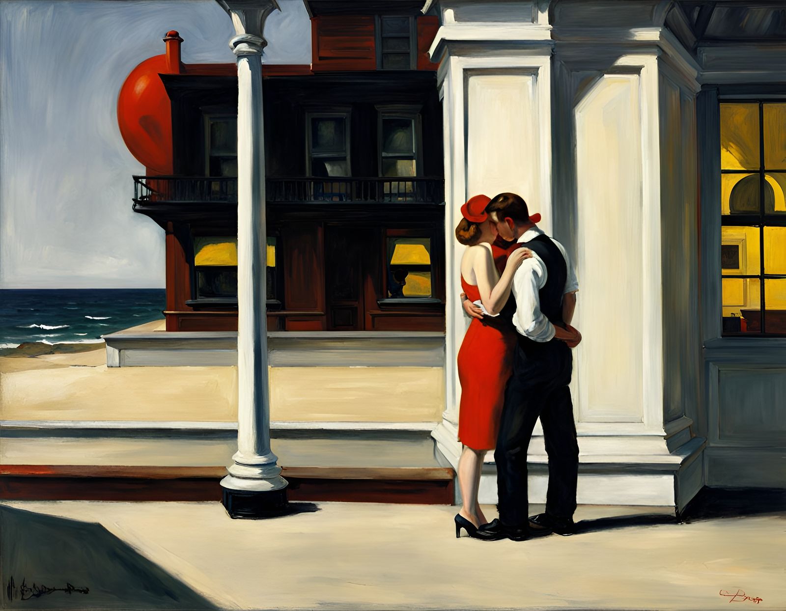to love a bomb, detailed oil painting, edward hopper