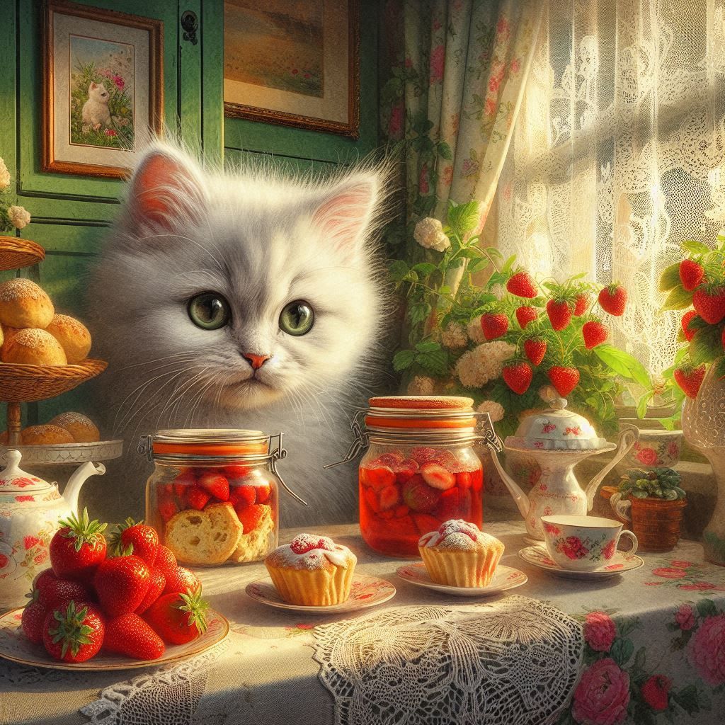 Cat and strawberry