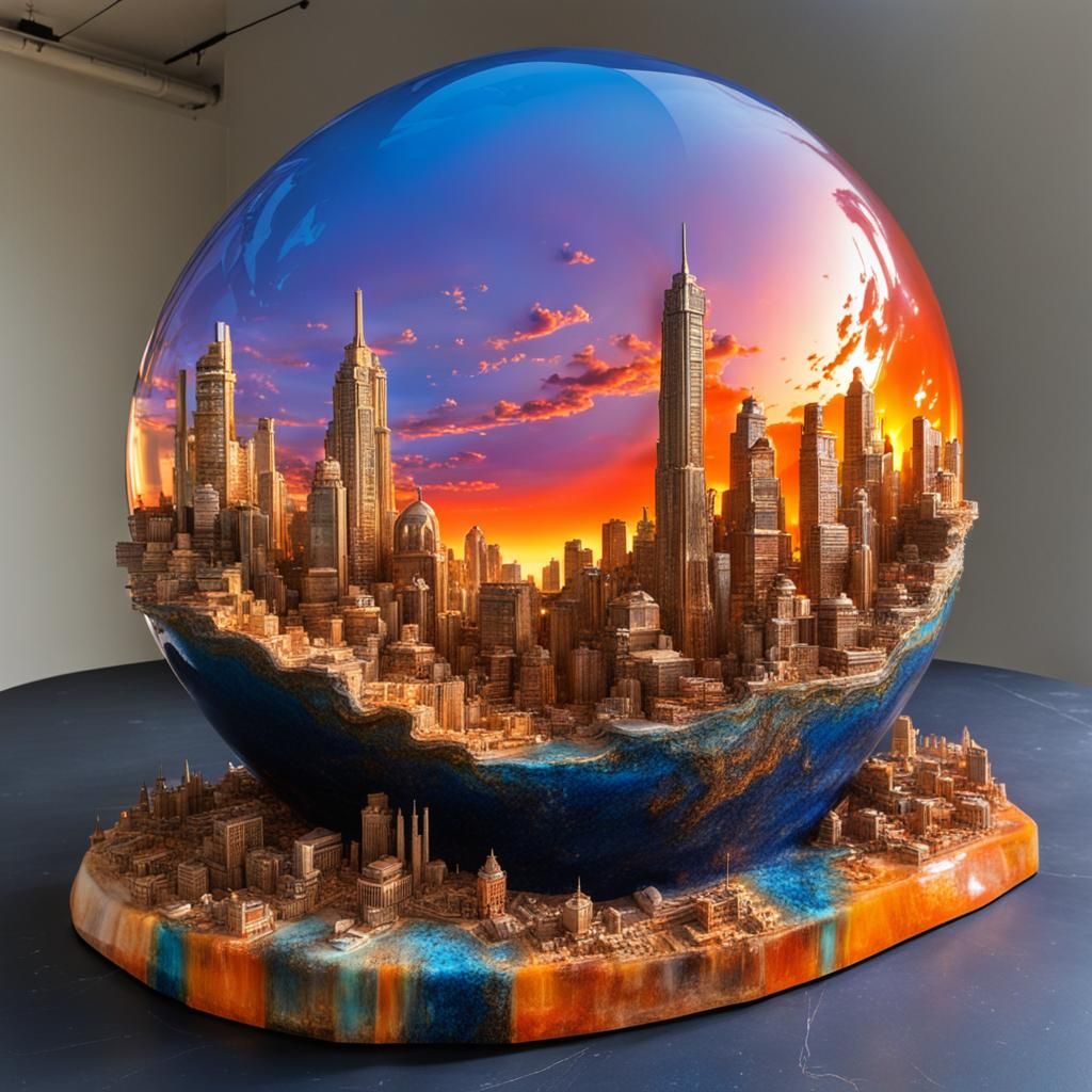 Epoxy Resin Sunset City Fantasy Sculpture