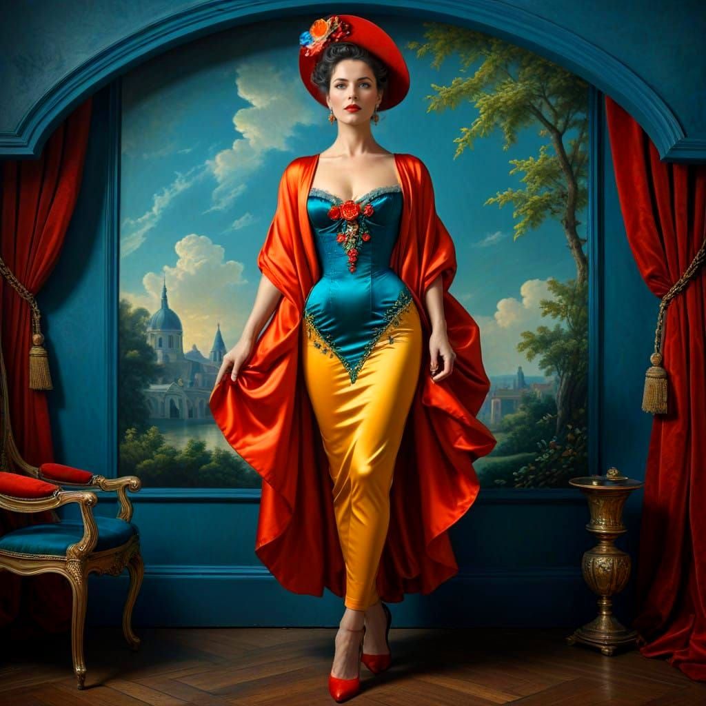 Sophisticated 1880s Parisian Lady in Elegant Evening Attire