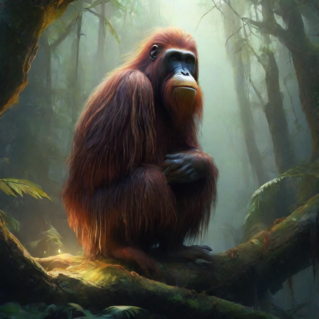 Orangutan Pelican Hybrid in Misty Forest