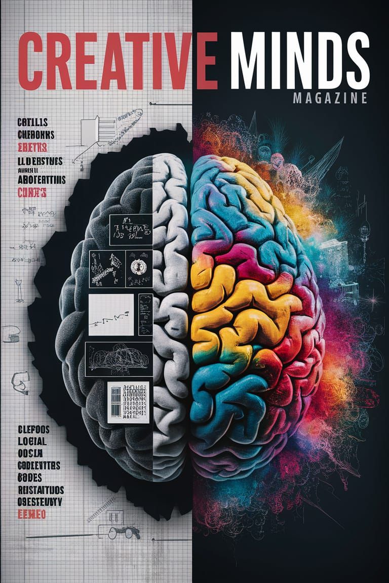 Creative Minds Magazine Cover with Brain Illustration