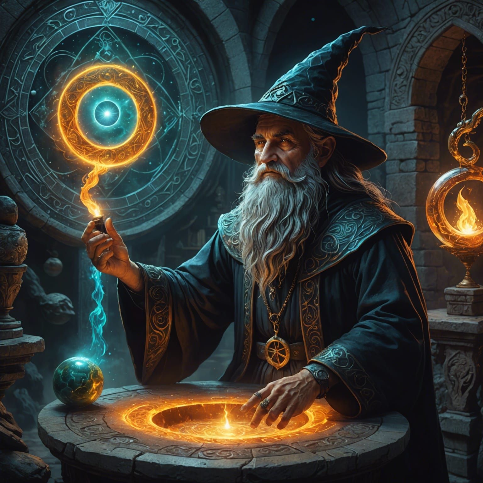 Witch Summons Spirits: Alchemy in Astral Illustration