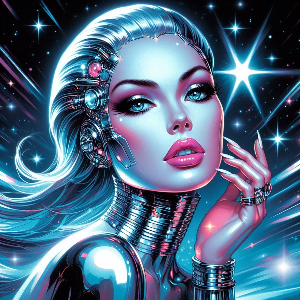 Dreamy 80s Cyborg Pin-up 💙🤖✨