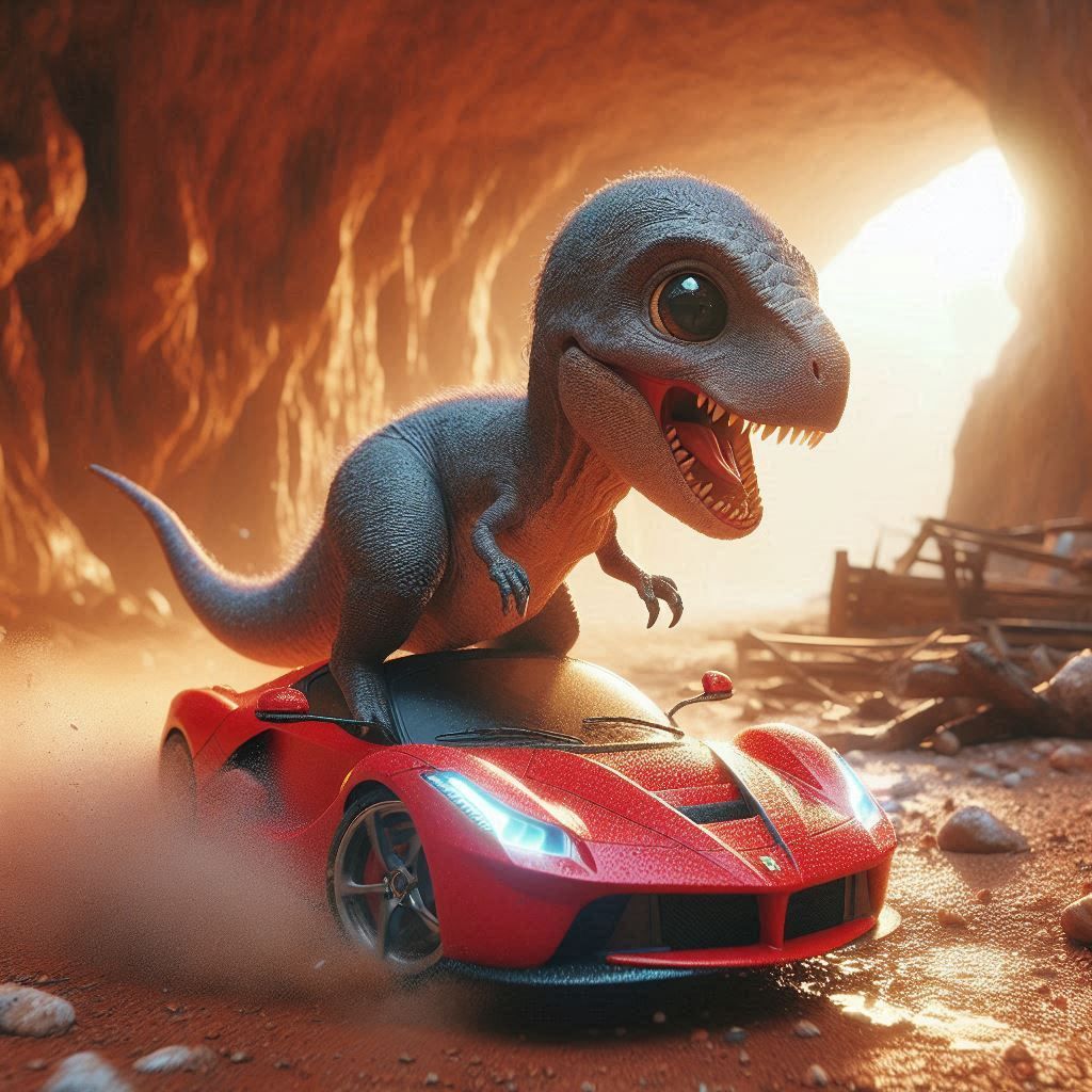 little T-Rex with a Ferrari