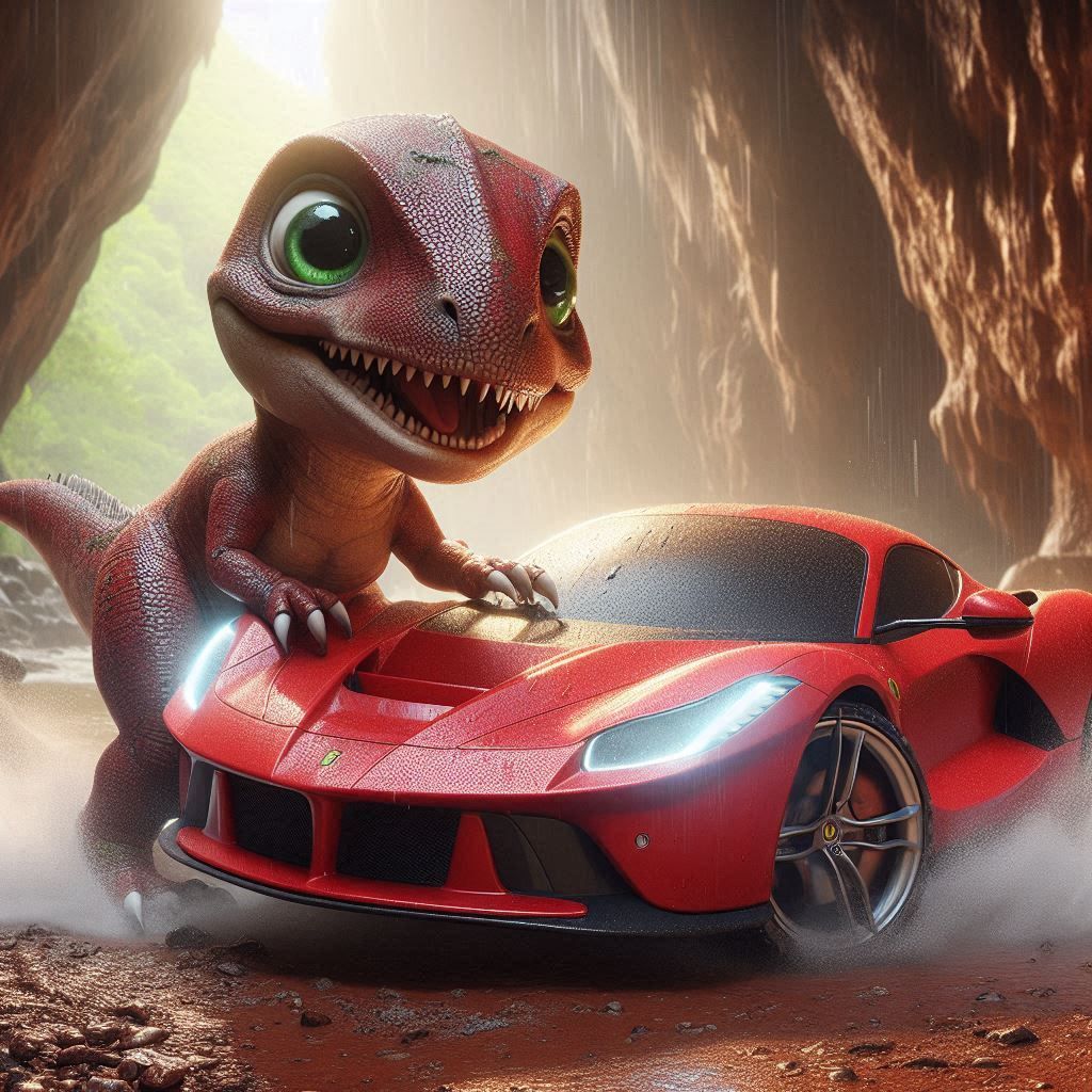 little T-Rex with a Ferrari