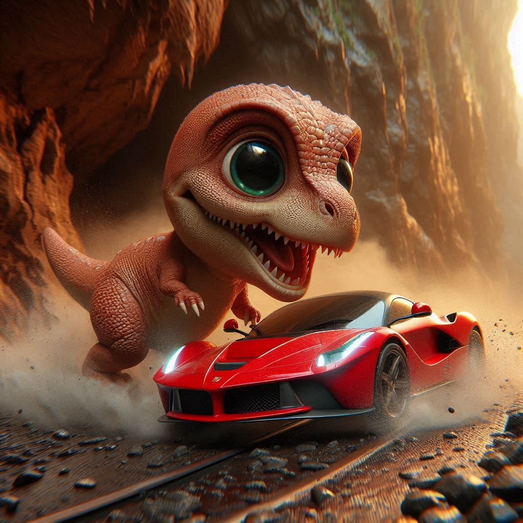 little T-Rex with a Ferrari